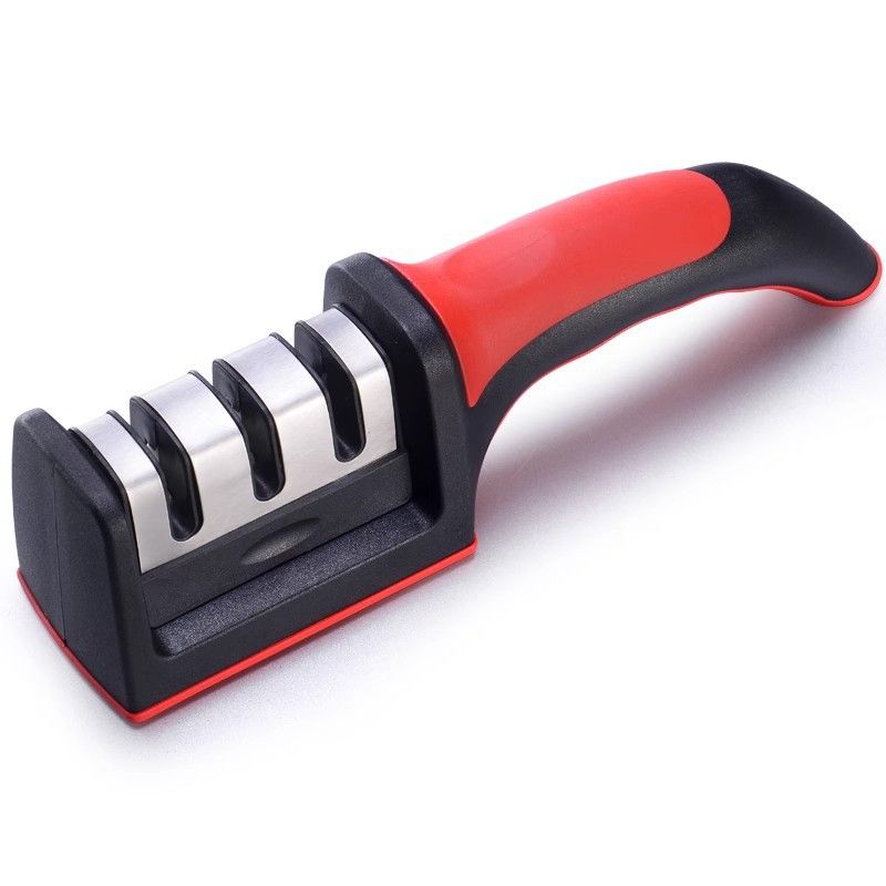 Three-stage new model knife sharpener for household kitchen knives - fine grinding, quick sharpening, perfect edge creation. Knife sharpener for kitchen tools.