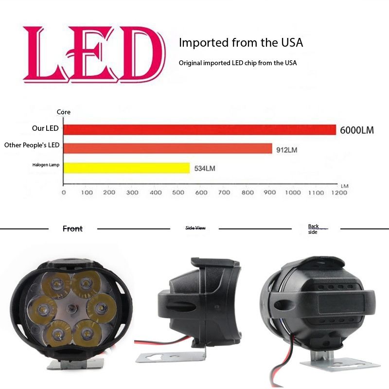 General 12V external 2-pack 6 LED motorcycle spotlights, electric vehicle, car auxiliary LED headlights, modified car lights, fog lights