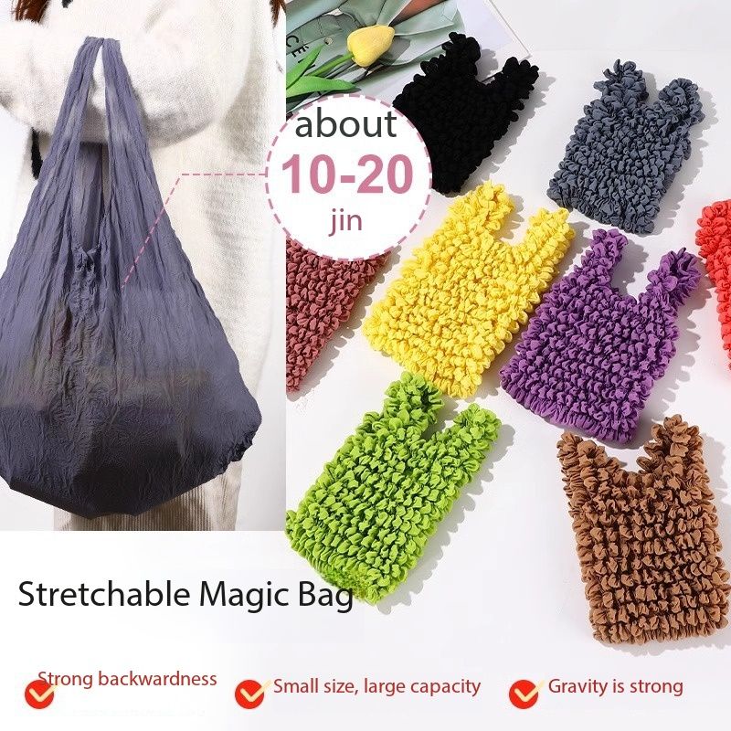 New trendy magic stretchable bag - pleated bubble bag with multi-functional and large capacity elastic shopping bag