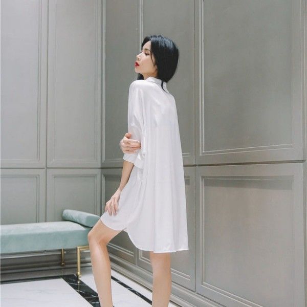 Short-Sleeved Shirt Nightdress Sexy Imitation Chiffon Loose Plus Size Home Wear