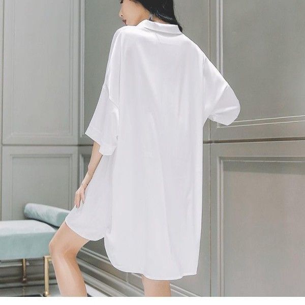 Short-Sleeved Shirt Nightdress Sexy Imitation Chiffon Loose Plus Size Home Wear