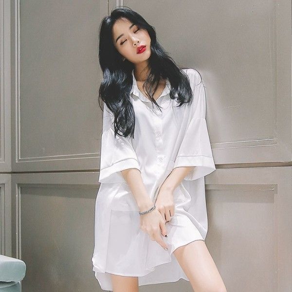 Short-Sleeved Shirt Nightdress Sexy Imitation Chiffon Loose Plus Size Home Wear