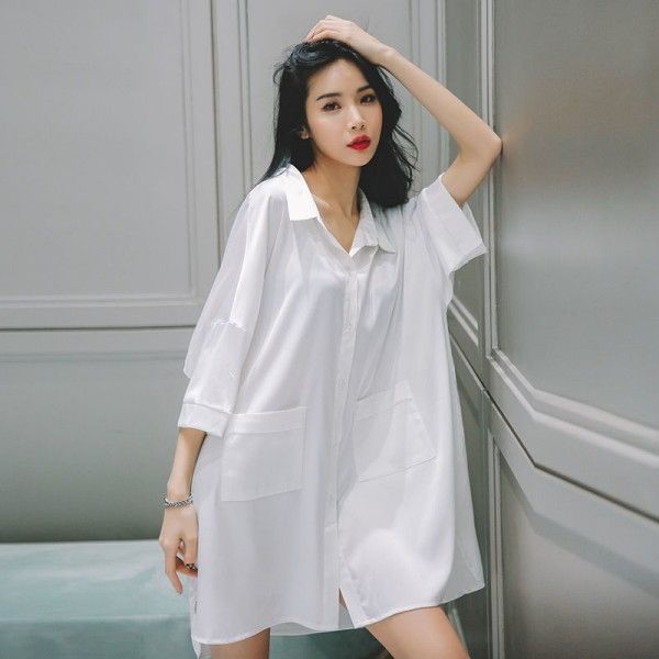 Short-Sleeved Shirt Nightdress Sexy Imitation Chiffon Loose Plus Size Home Wear