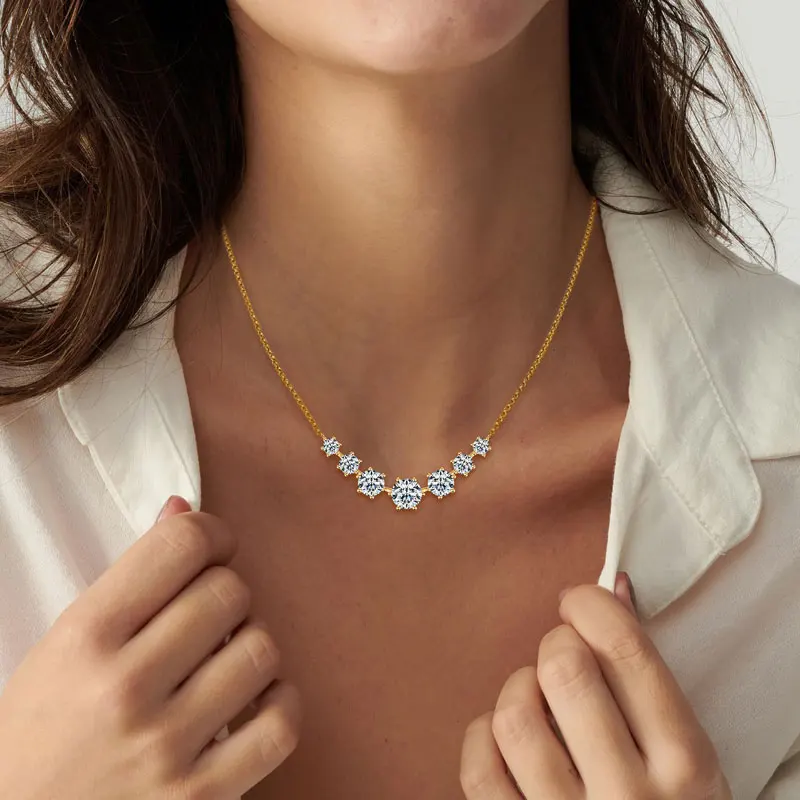 Round Cut Moissanite Smiley Curve Pendant Necklace Chains for Women Real 925 Sterling Silver Wedding Fine Jewelry Gifts