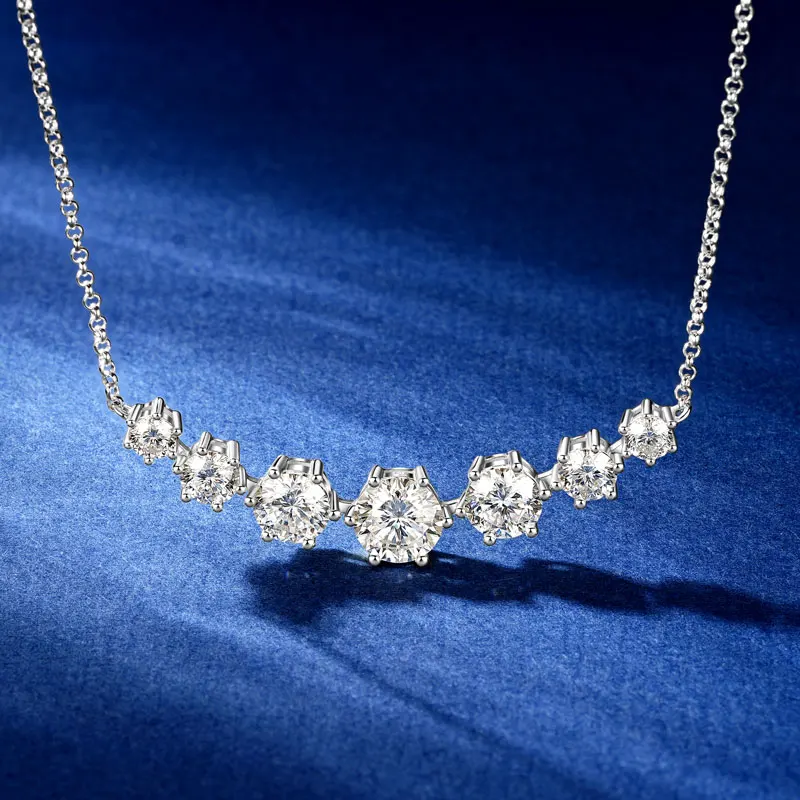 Round Cut Moissanite Smiley Curve Pendant Necklace Chains for Women Real 925 Sterling Silver Wedding Fine Jewelry Gifts