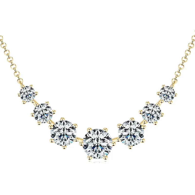 Round Cut Moissanite Smiley Curve Pendant Necklace Chains for Women Real 925 Sterling Silver Wedding Fine Jewelry Gifts