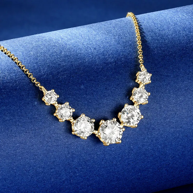 Round Cut Moissanite Smiley Curve Pendant Necklace Chains for Women Real 925 Sterling Silver Wedding Fine Jewelry Gifts