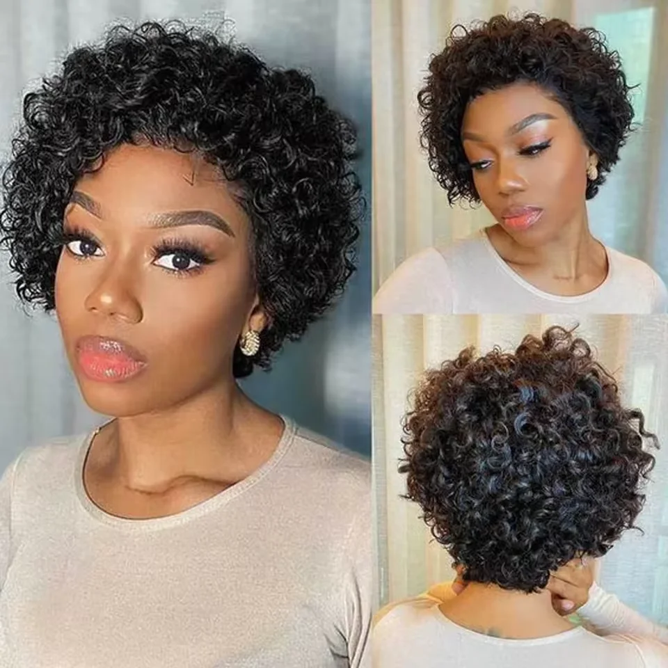 Pixie Cut Wigs Human Hair Short Curly Lace Front Human Hair Wigs Brazilian 13x1 Transparent Lace Wigs  Water Wave Bob Wig
