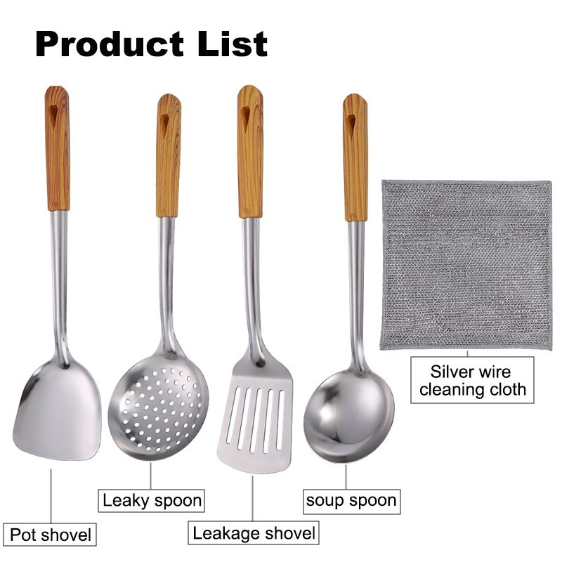 5 pcs/set of kitchen stainless steel kitchenware  spatula  leaky spoon  soup spoon  leaky spoon Imitating wood grain for cooking and stir frying