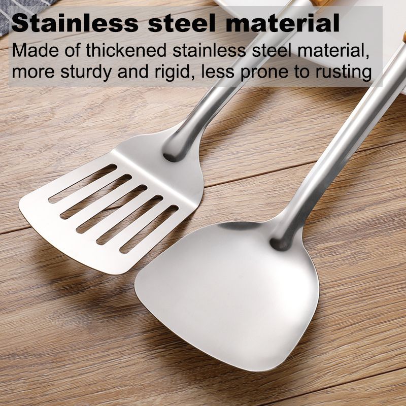 5 pcs/set of kitchen stainless steel kitchenware  spatula  leaky spoon  soup spoon  leaky spoon Imitating wood grain for cooking and stir frying