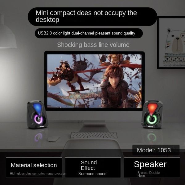 Flash Lights Usb Desktop Subwoofer Desktop Home Multimedia Wired Computer Speaker