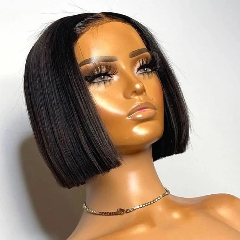 Bob Wig Human Hair 13X4 Lace Frontal Bob Wigs For Black Women Human Hair Glueless Straight Bob Lace Front Wig Natural Color Wigs