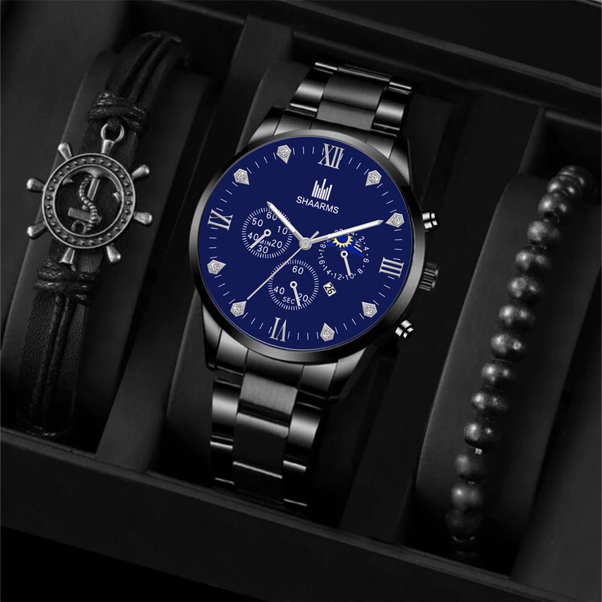 Quartz Watches This Year's Popular Personality Fashion New Steel Strap Watch Men's Simple Leisure Rudder Set Bracelet Quartz Watch