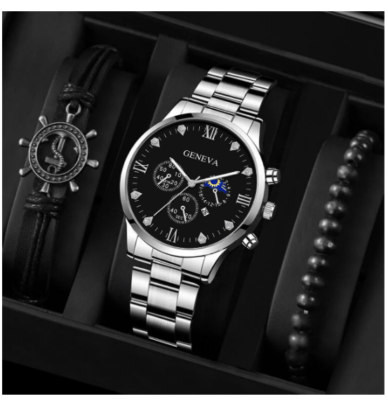 Quartz Watches This Year's Popular Personality Fashion New Steel Strap Watch Men's Simple Leisure Rudder Set Bracelet Quartz Watch