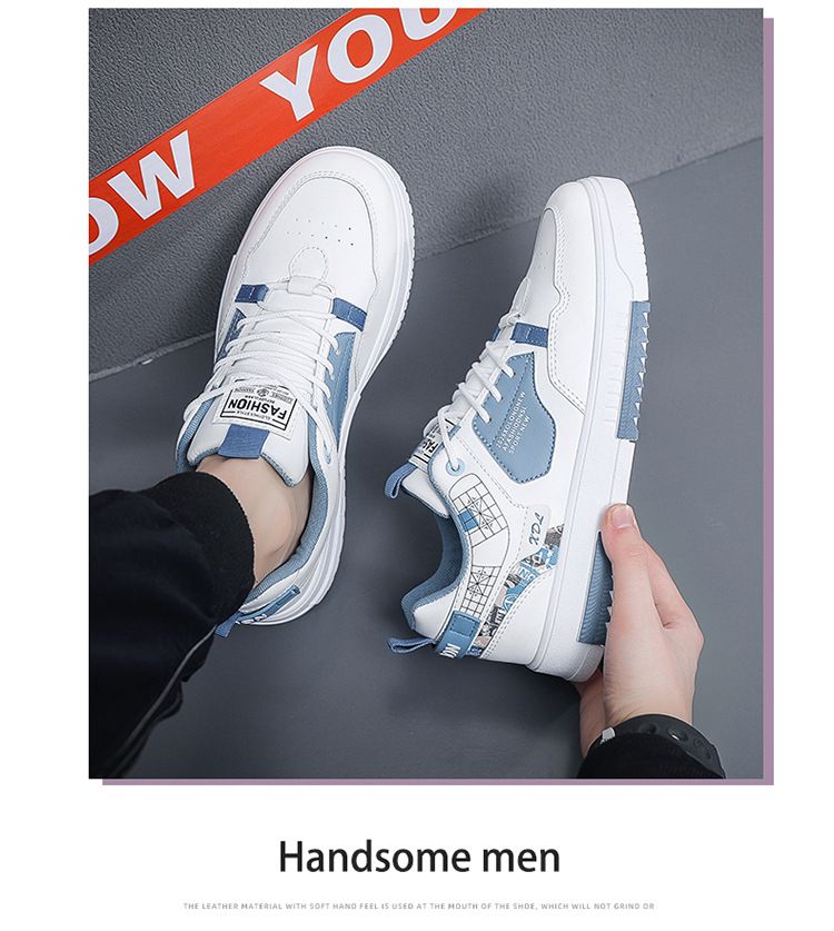 Men's breathable canvas shoes, men's trendy versatile white shoes, thick soled sports and leisure board shoes, trendy shoes