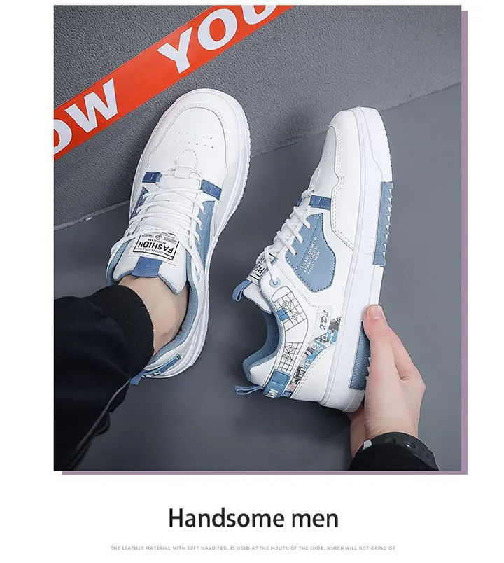 Men's breathable canvas shoes, men's trendy versatile white shoes, thick soled sports and leisure board shoes, trendy shoes