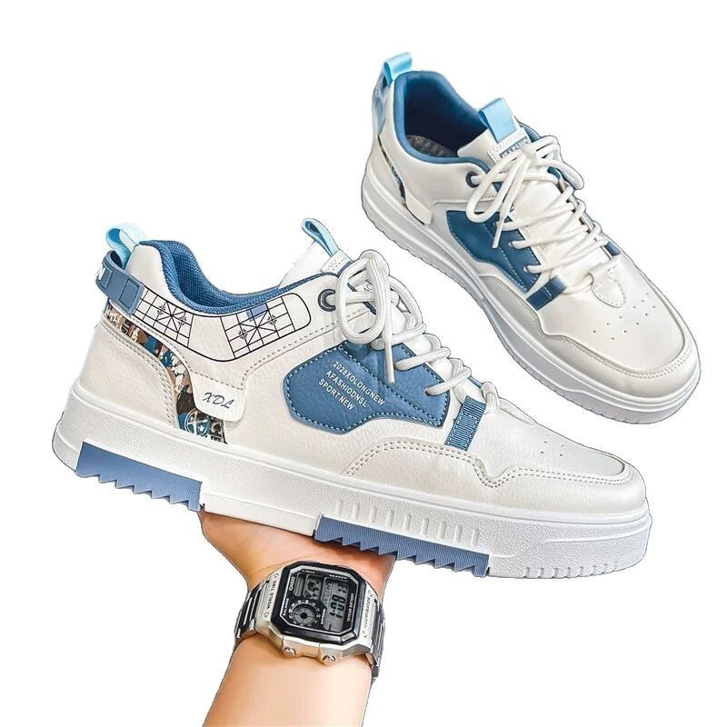 Men's breathable canvas shoes, men's trendy versatile white shoes, thick soled sports and leisure board shoes, trendy shoes