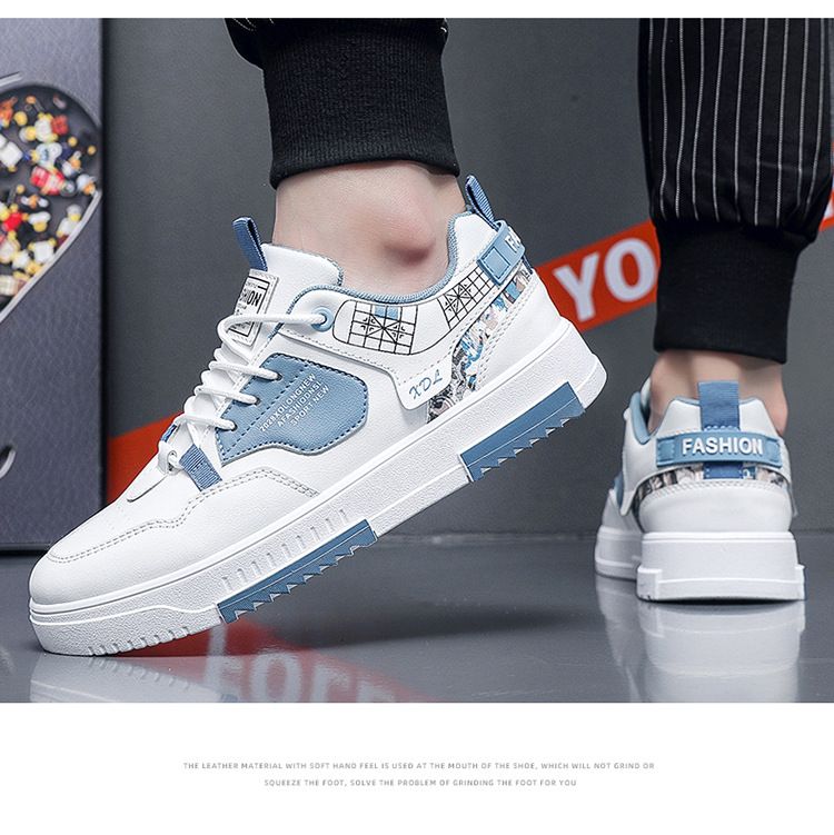 Men's breathable canvas shoes, men's trendy versatile white shoes, thick soled sports and leisure board shoes, trendy shoes