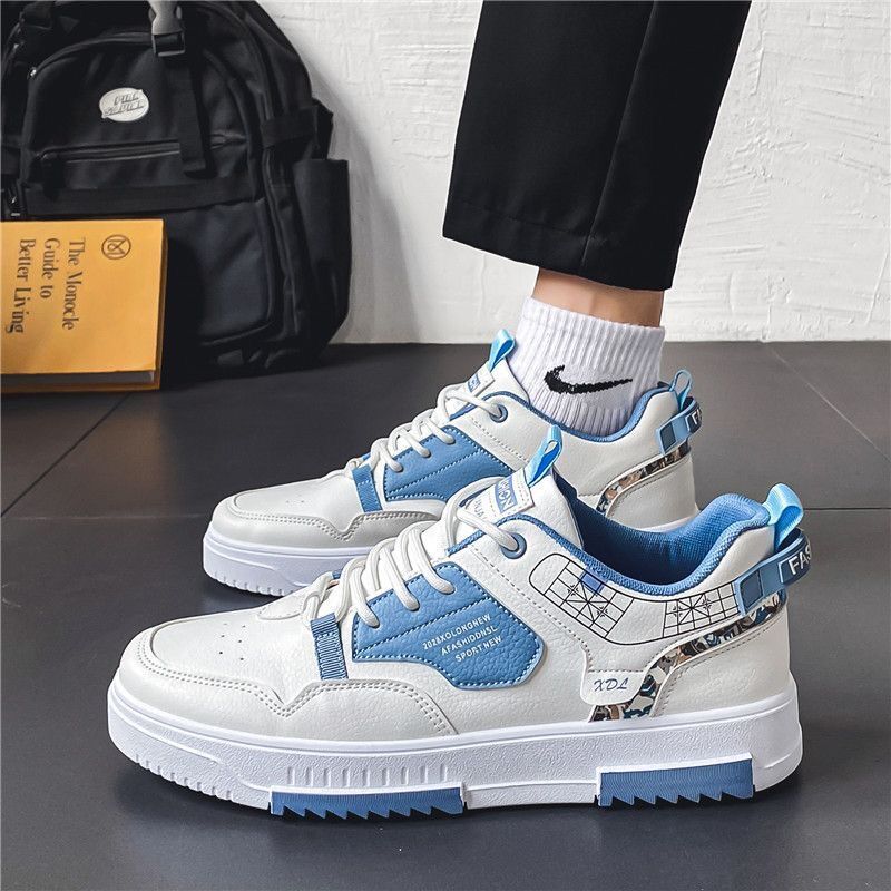 Men's breathable canvas shoes, men's trendy versatile white shoes, thick soled sports and leisure board shoes, trendy shoes