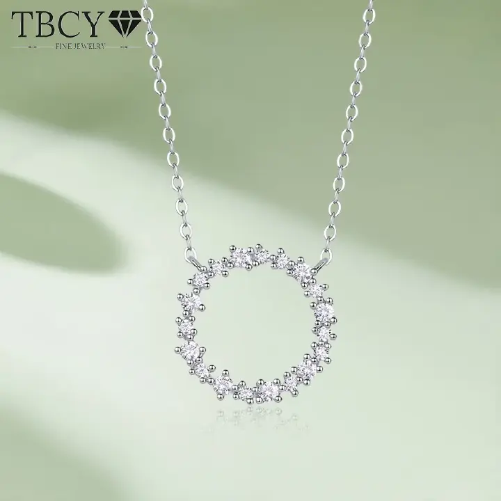 0.4CT D Color Moissanite Circle Pendant Necklace For Women GRA Certified S925 Silver Irregular Circle Charm Necklace Chain