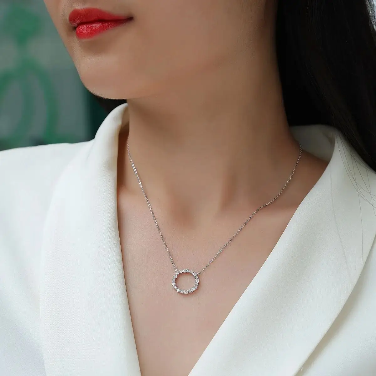 0.4CT D Color Moissanite Circle Pendant Necklace For Women GRA Certified S925 Silver Irregular Circle Charm Necklace Chain