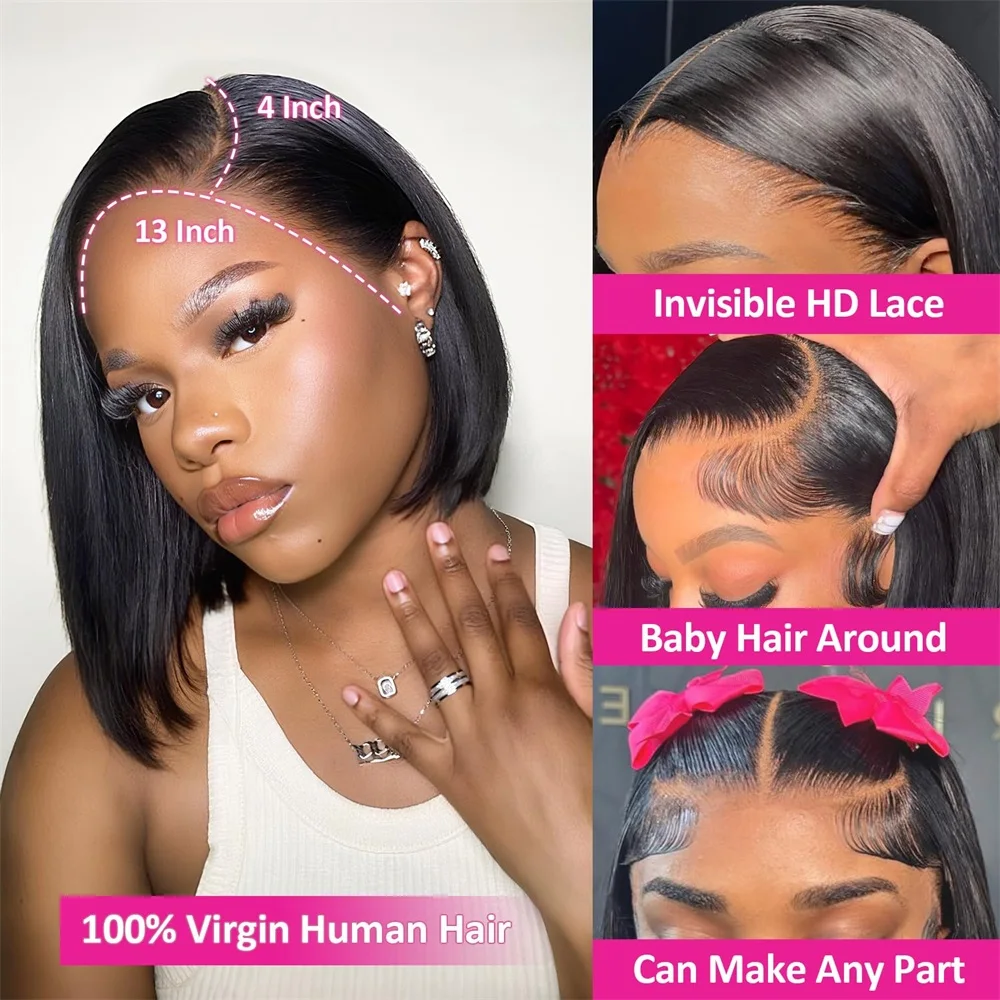Bob Wig Human Hair 13x4 Hd Lace Front Human Hair Wigs For Black Women Glueless Lace Front Wigs Pre Plucked Pre Cut Straight Bob