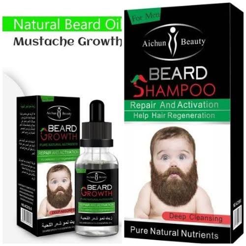 Aichun Beauty Beard Shampoo, 100ml + Moustache Fast Growth Essential Oil