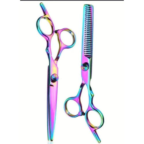 Rainbow Professional Barber Shears Set - Stainless Steel Hair Cutting & Thinning Scissors, Ergonomic Grip for Men, Women, and Pets, Barber Accessories
