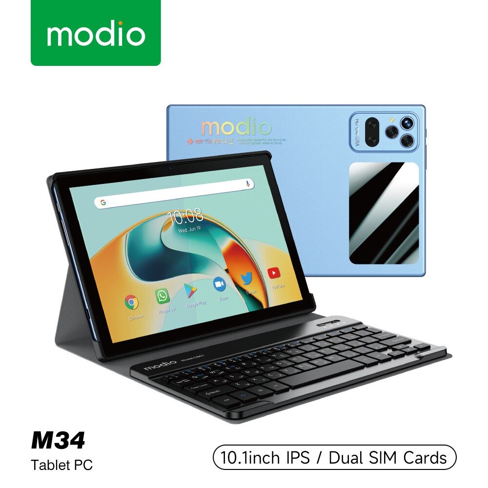 Modio M34 Tablet 8GB+512GB 10.1 Inch 13MP Camera, LTE Dual SIM + Mouse & Keyboard
