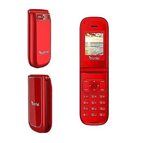 Bontel A225 Mobile Phone Dual Sim Flip Phone, 1,000mAh Screen - 1.77 Red