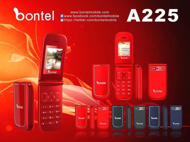Bontel A225 Mobile Phone Dual Sim Flip Phone, 1,000mAh Screen - 1.77 Red