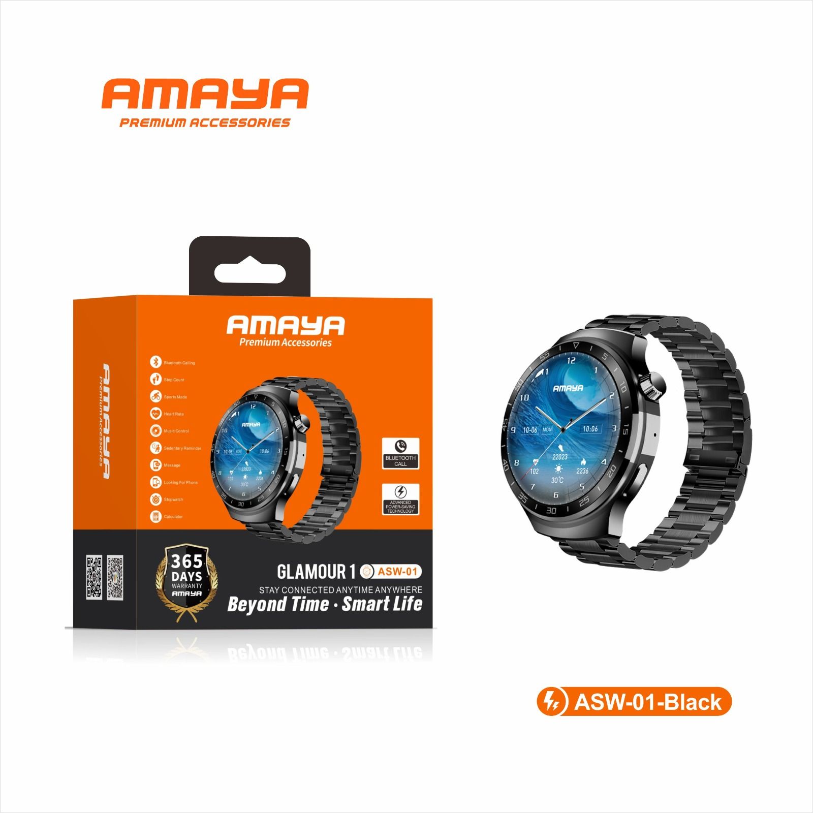 Amaya ASW-01 Glamour 1 smart watch with Bluetooth calling