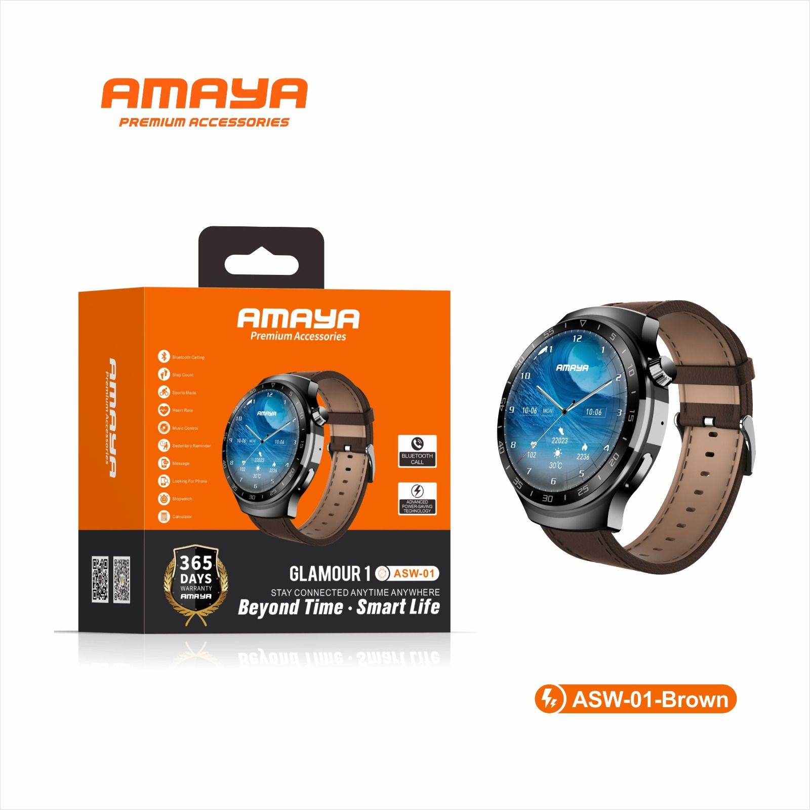 Amaya ASW-01 Glamour 1 smart watch with Bluetooth calling