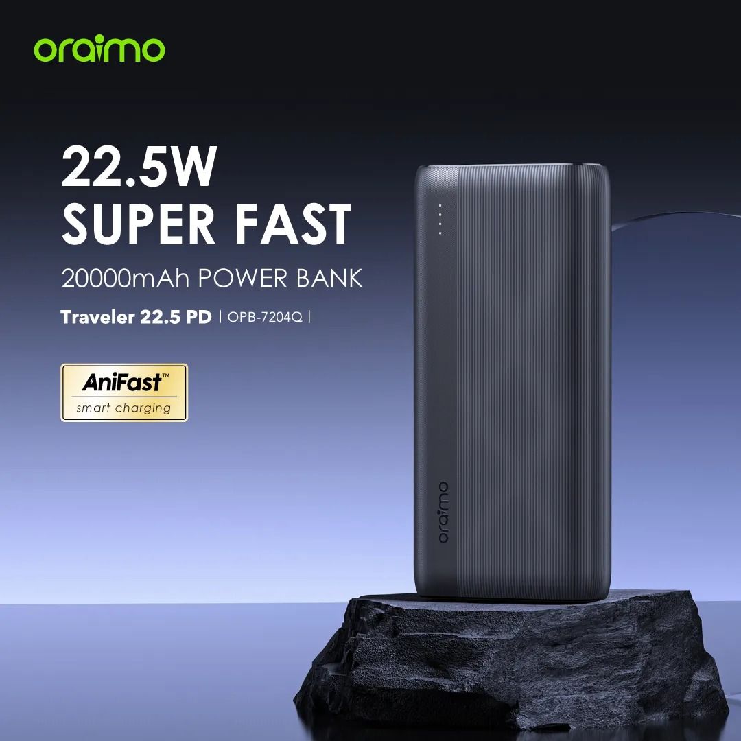 oraimo Traveler 22.5 PD 20000mAh 22.5W Supper Fast Power Bank