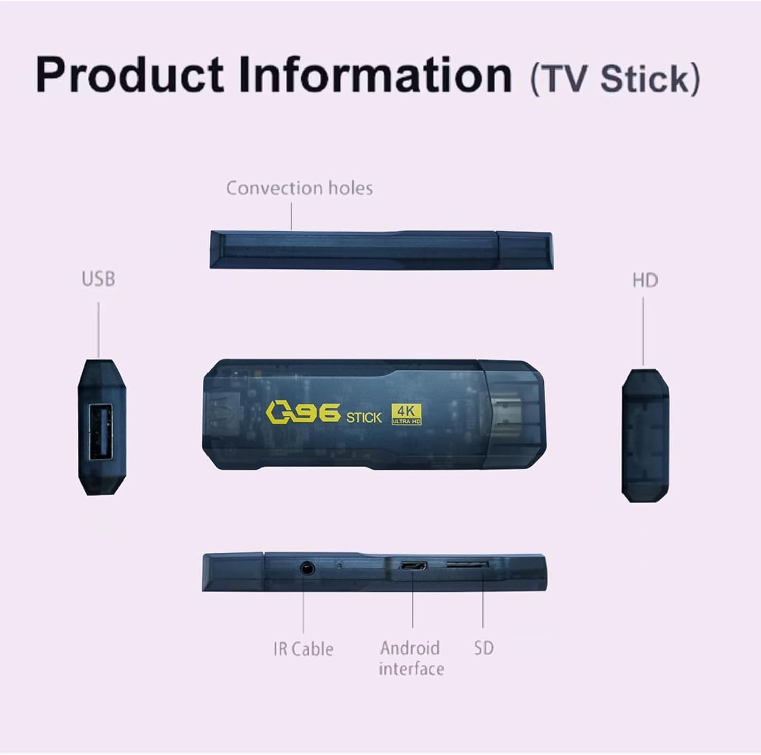 Q96 TV Stick Android TV Stick 4K Smart TV Stick 1 GB - 8GB Internal Wi-Fi TV Stick with IR Remote Control (2.4G WiFi)