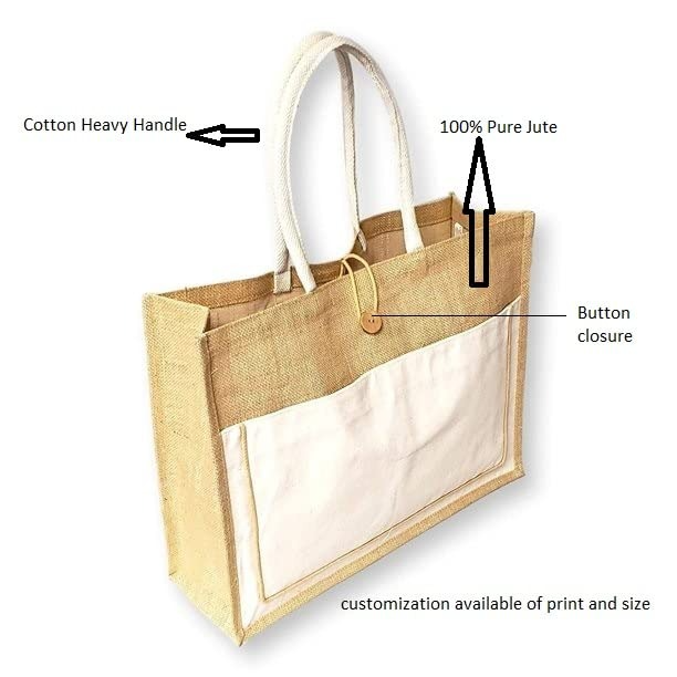 A4 Size ECO-friendly Best Quality Shopping bag with Canvas pocket Cotton Canvas Tote Bag and Closing Button
