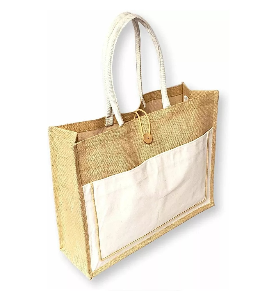 A4 Size ECO-friendly Best Quality Shopping bag with Canvas pocket Cotton Canvas Tote Bag and Closing Button