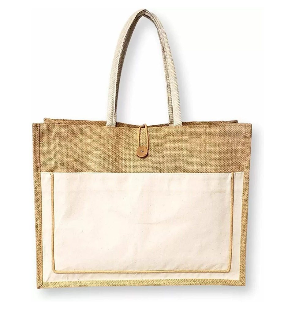 A4 Size ECO-friendly Best Quality Shopping bag with Canvas pocket Cotton Canvas Tote Bag and Closing Button