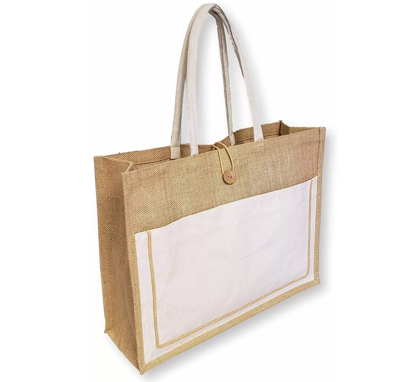 A4 Size ECO-friendly Best Quality Shopping bag with Canvas pocket Cotton Canvas Tote Bag and Closing Button