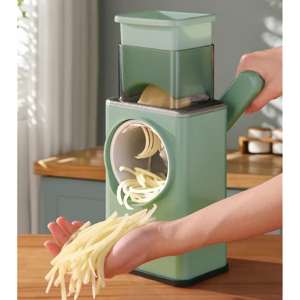 Round Mandoline Slicer for Kitchen Vegetable Slicer Cutter Cheese Shredder with Handle, Enlarged Feeder Chute