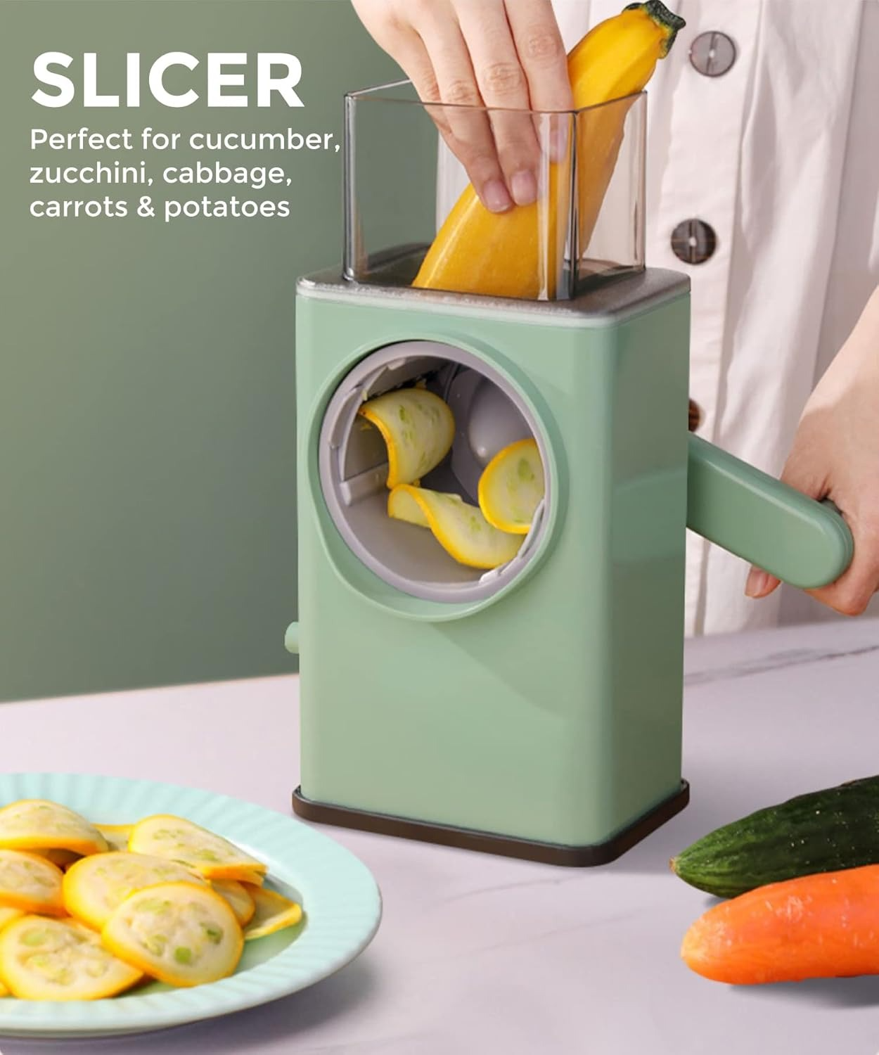 Round Mandoline Slicer for Kitchen Vegetable Slicer Cutter Cheese Shredder with Handle, Enlarged Feeder Chute