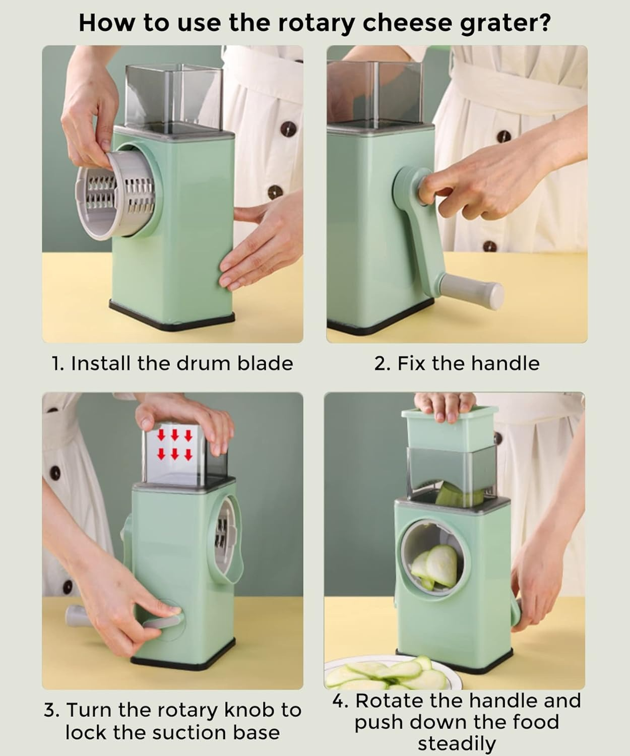 Round Mandoline Slicer for Kitchen Vegetable Slicer Cutter Cheese Shredder with Handle, Enlarged Feeder Chute