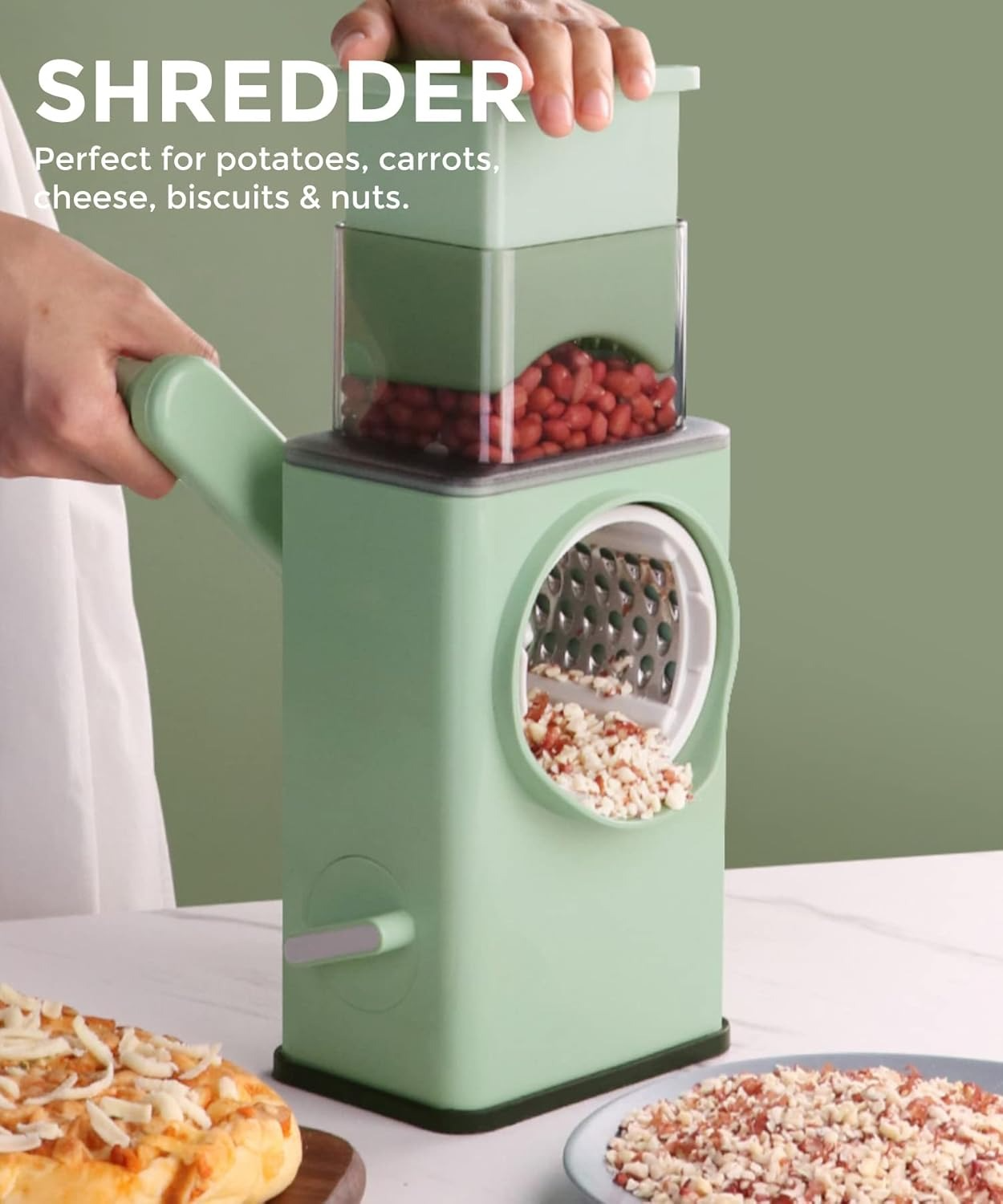 Round Mandoline Slicer for Kitchen Vegetable Slicer Cutter Cheese Shredder with Handle, Enlarged Feeder Chute