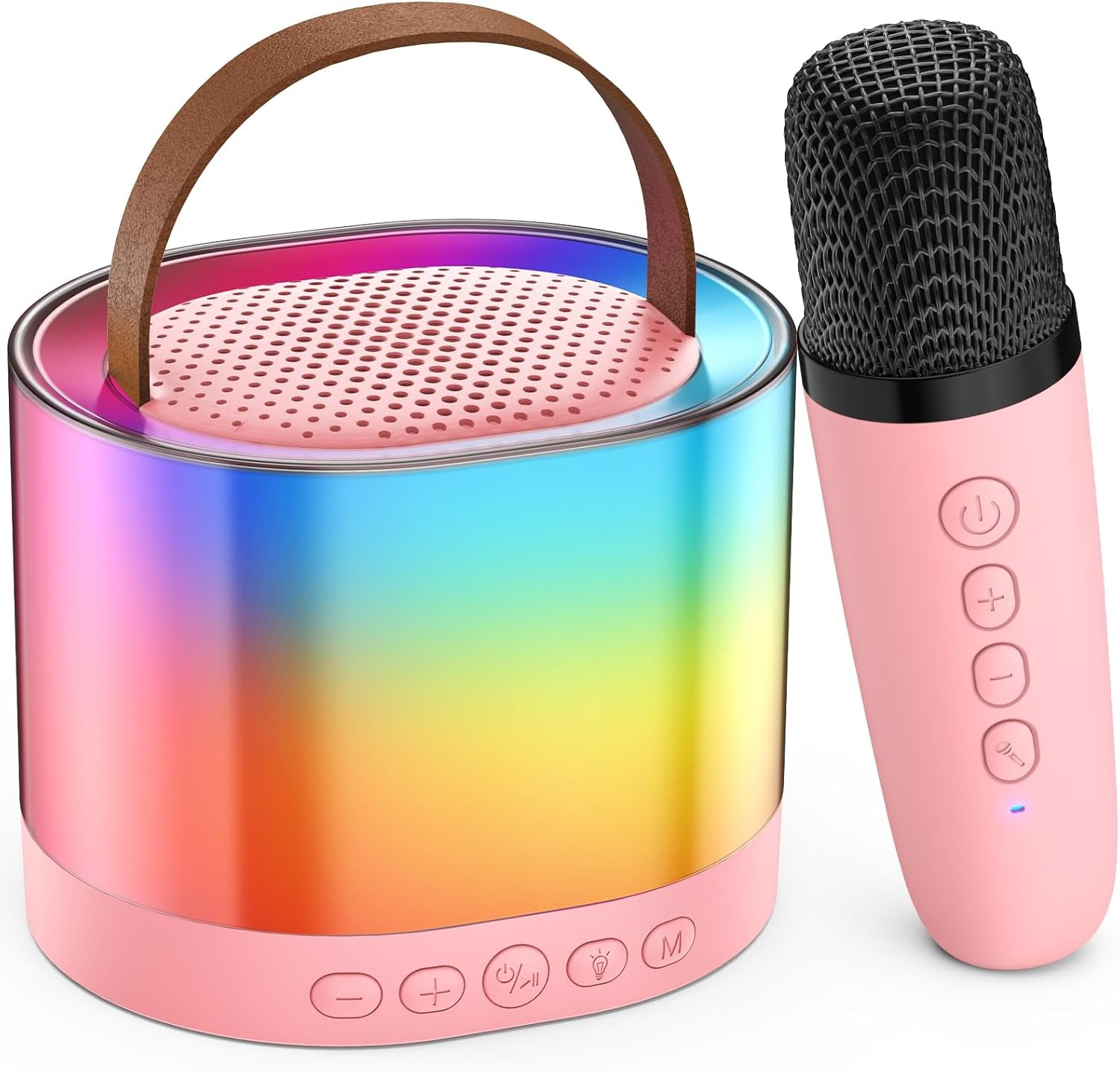 Mini Karaoke Machine for Kids Age 4-12, Portable Bluetooth Speaker with a Microphone and RGB Lights, Support TF/AUX Input/Funny Magic Voice, Great Gift for Boys & Girls