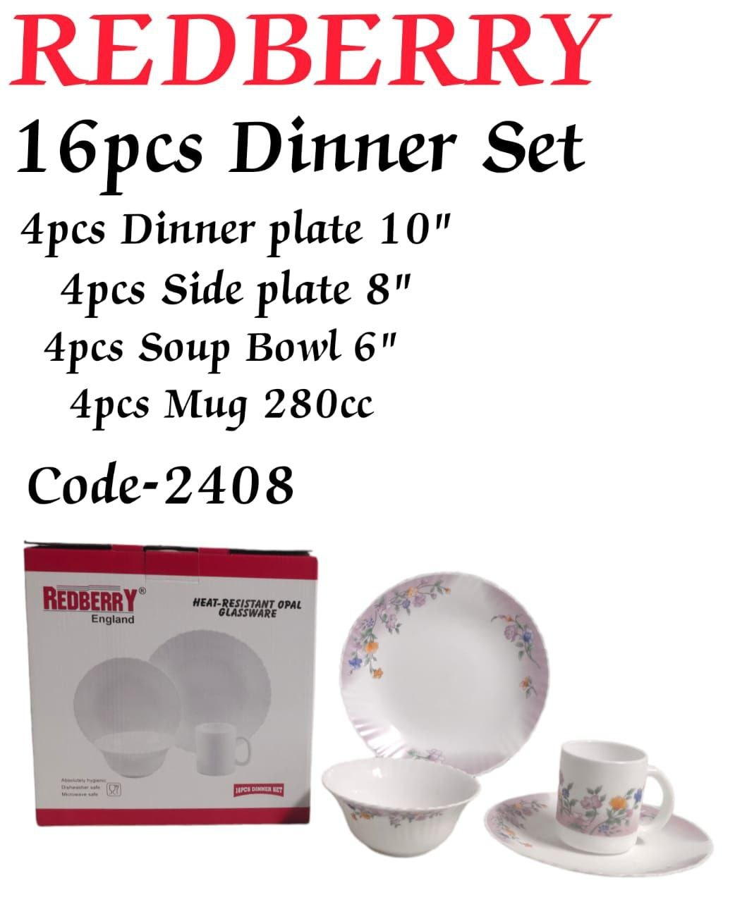 Redberry 16-Piece Opal ware Dinner Set + 3 PC Woven Table Mats
