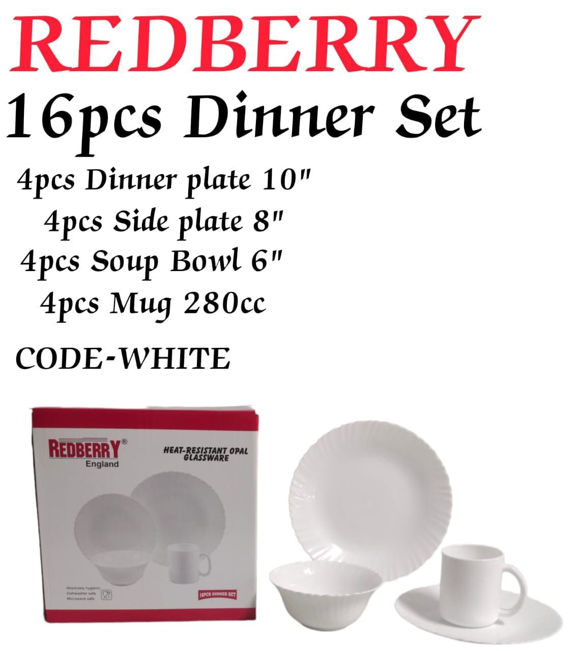 Redberry 16-Piece Opal ware Dinner Set + 3 PC Woven Table Mats
