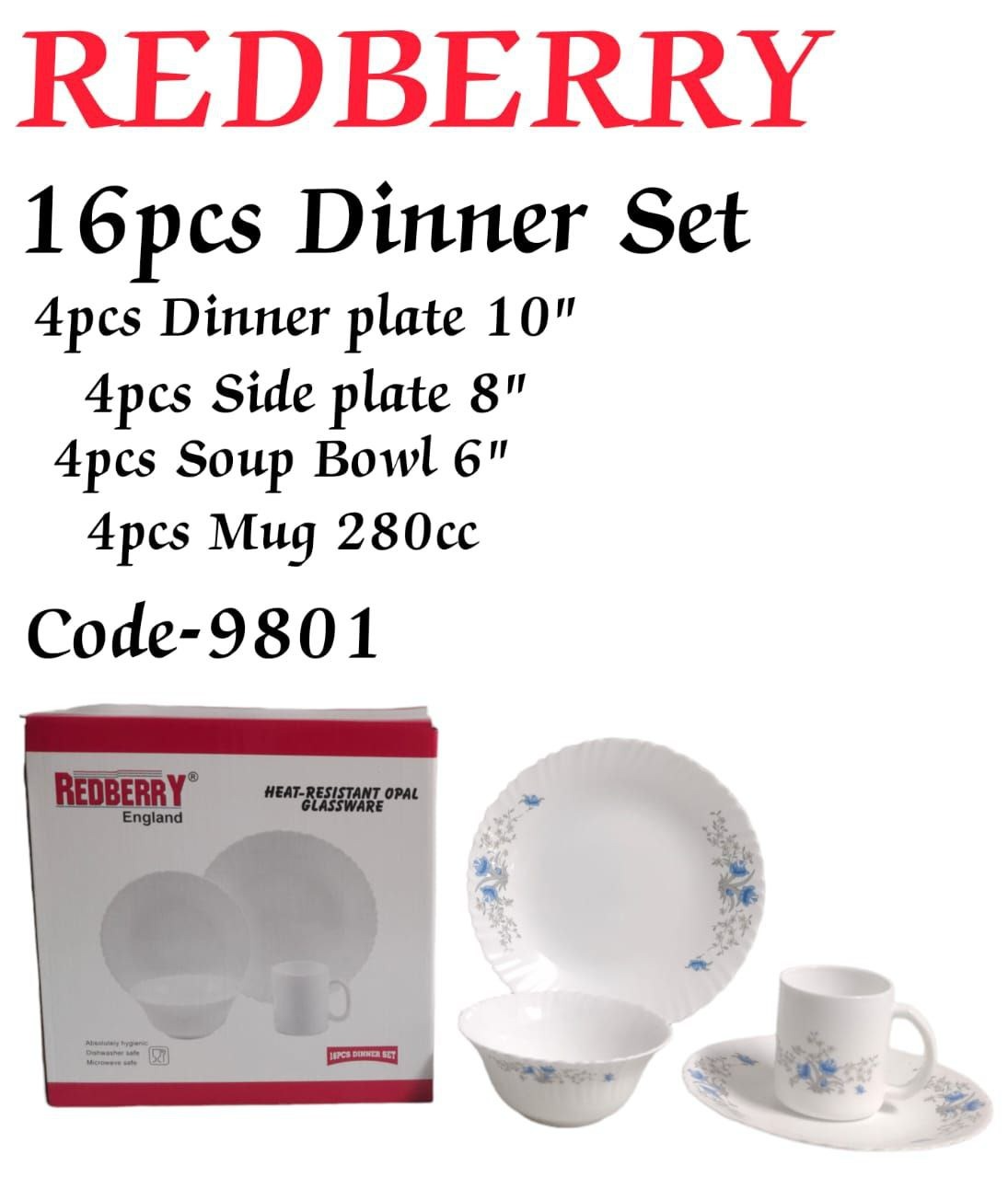 Redberry 16-Piece Opal ware Dinner Set + 3 PC Woven Table Mats