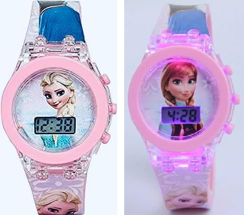 Frozen Girls Princesses Elsa & Anna Electronic 3D Flash Glowing Digital Watch Pink Girls Favourite Character Gift Watch
