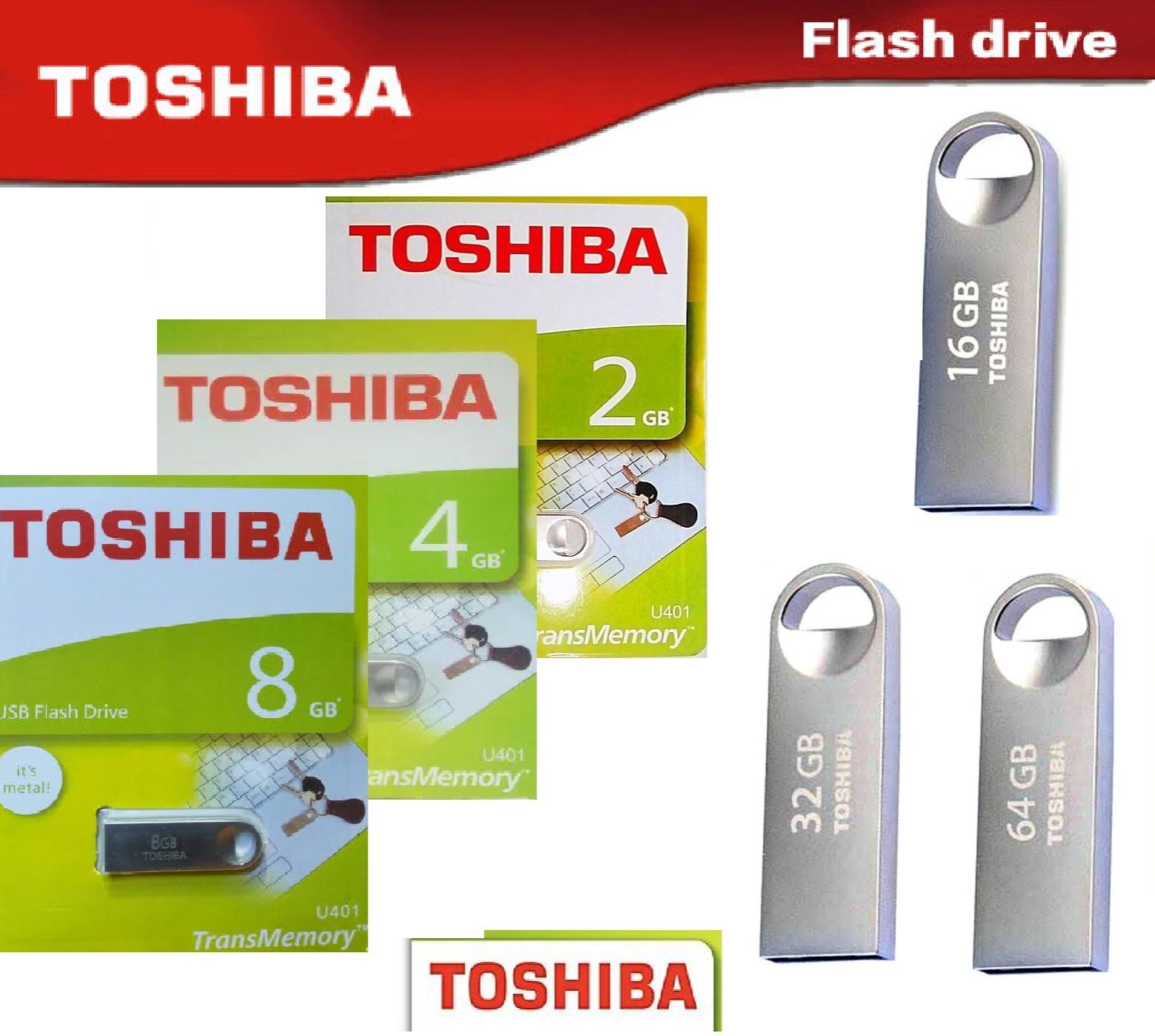 5PC TOSHIBA USB Flash Drive 2.0 Metal {2GB, 4GB, 8GB, 16GB, 32GB, 64GB}