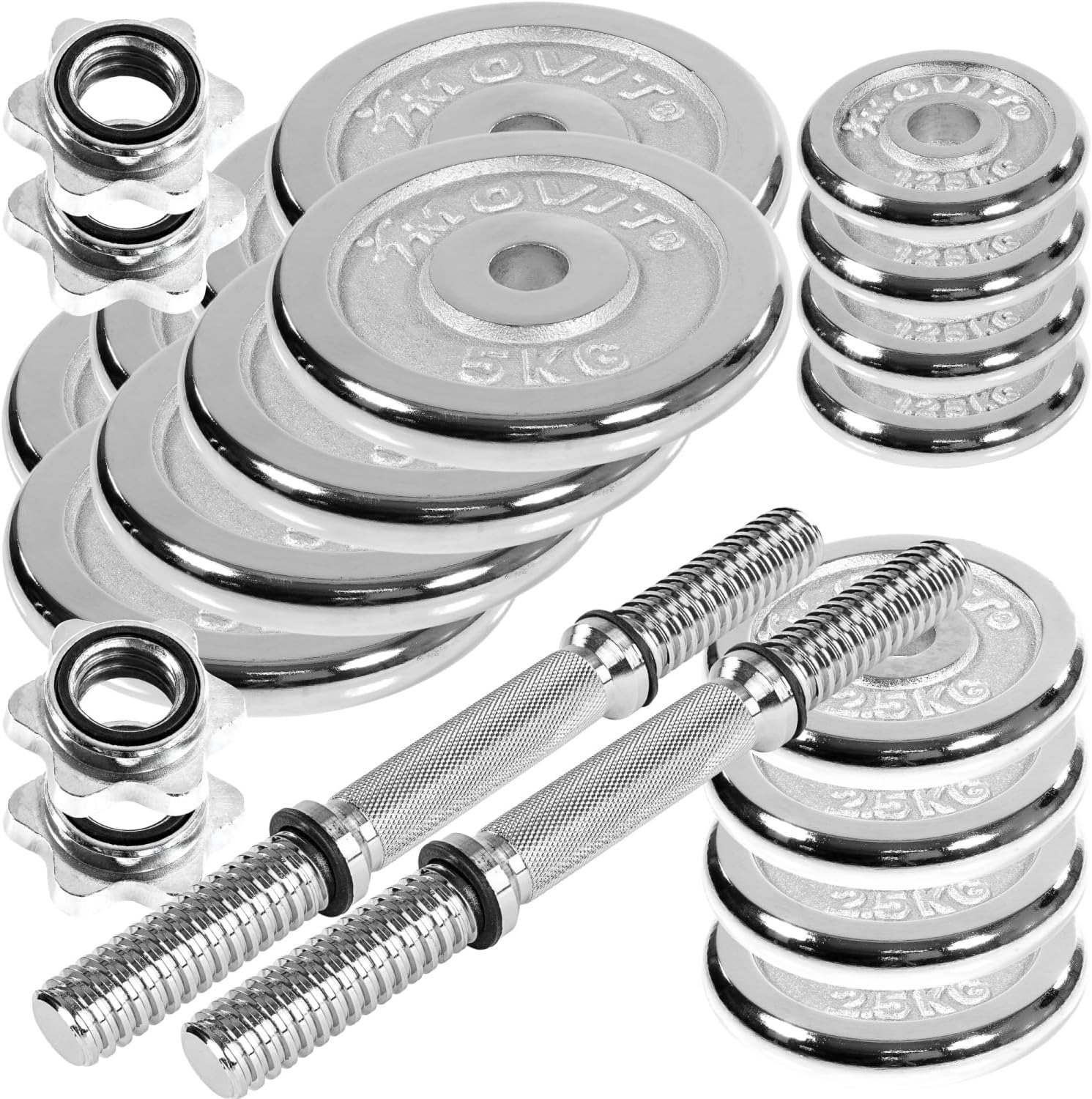York Chrome Barbell and Dumbbells Set of 2, Chrome Cast Iron Dumbbells, Standard Knurled Handle, Spinlock Collars, Dumbbell Set Weights